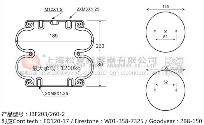 JBF203/260-2橡膠<a href='http://m.pfqp.com.cn/' target='_blank'><u>空氣彈簧</u></a>